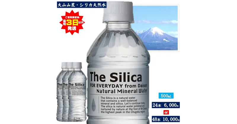 【ふるさと納税】選べる本数！シリカ水 The Silica ザ・シリカ 水 天然水 軟水【500ml×24本 or 48本】お水 ミネラルウォーター ケース 箱 ナチュラルミネラルウォーター 大山山麓のおいしい天然水 鳥取県 米子市 人気 6000円 1万 10000円【PFOS PFOA PFAS 検査済み】