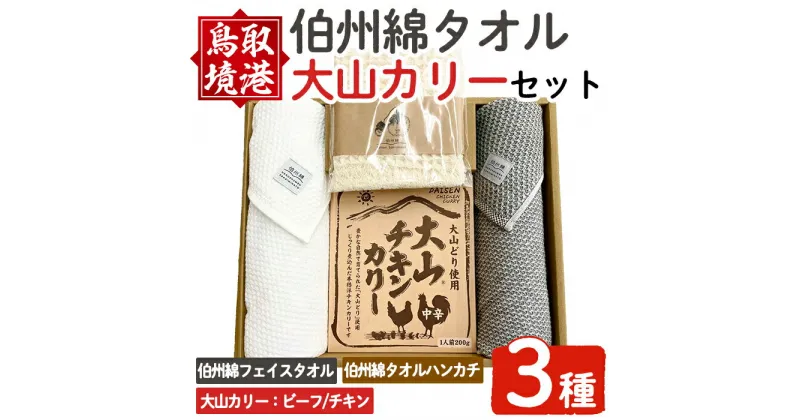 【ふるさと納税】伯州綿タオル＆大山カリーセット！フェイスタオル ハンカチ カレー ビーフ チキン 牛肉 鶏肉【sm-BP012】【フジキコーポレーション】