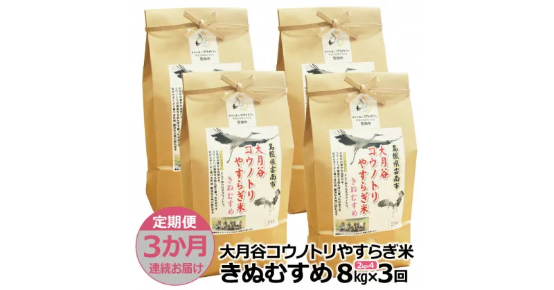 【ふるさと納税】【定期便3か月連続お届け】「大月谷コウノトリやすらぎ米」きぬむすめ8kg(2kg x 4)