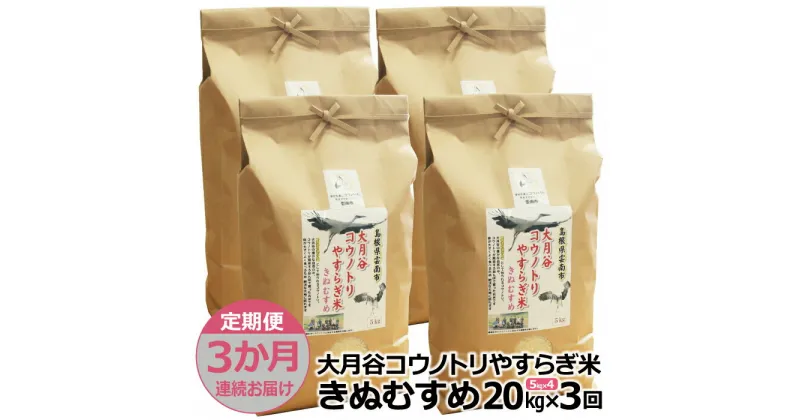 【ふるさと納税】【定期便3か月連続お届け】「大月谷コウノトリやすらぎ米」きぬむすめ20kg（5kg×4）