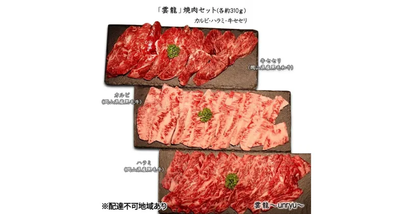 【ふるさと納税】黒毛和牛 焼肉 セット 合計約930g カルビ ハラミ 牛セセリ【雲龍焼肉たれ付】 雲龍 岡山県産 肉 お肉 牛肉 和牛　 牛 牛カルビ 牛ハラミ セセリ せせり 焼肉セット 焼き肉 3種 岡山 玉野市