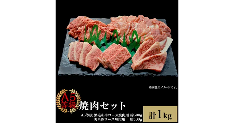 【ふるさと納税】肉 国産 牛肉 A5等級 黒毛和牛 焼肉 豚肉 ロース 焼肉セット1kg（4～5人用）A5等級 黒毛和牛ロース 約500gと美星豚ロース 約500g 岡山県産