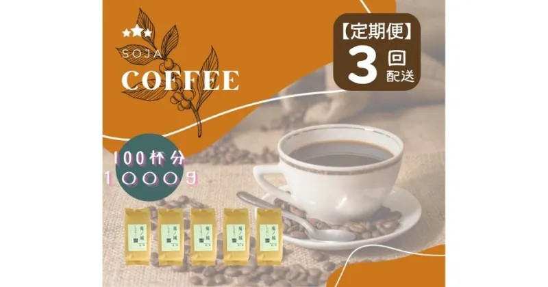 【ふるさと納税】総社珈琲 1000g 鬼ノ城編 コーヒー 珈琲 コーヒー豆 珈琲豆 コーヒー粉 粉 定期便 3回【ドリップレシピ付き】【 自家焙煎 飲料類 飲料 ドリンク 】