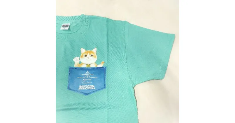 【ふるさと納税】猫城主　さんじゅーろTシャツ（ブルーグリーン）　 ファッション 猫グッズ 猫T コットン100％ 猫柄 猫好き 普段使い お出かけ