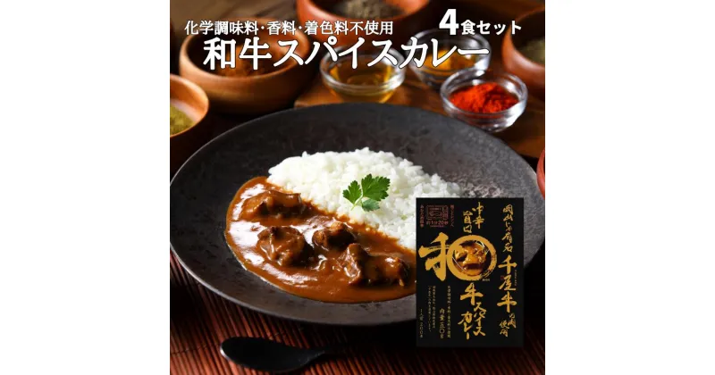 【ふるさと納税】レトルト レトルトカレー ビーフカレー 和牛スパイスカレー 4食 セット 千屋牛 電子レンジ対応 化学調味料不使用 香料不使用 着色料不使用 おすすめ 美味しい 人気 ギフト プレゼント 贈り物 贈答品 贈答用 特産品 キャンプ アウトドア のし対応 簡単 手軽