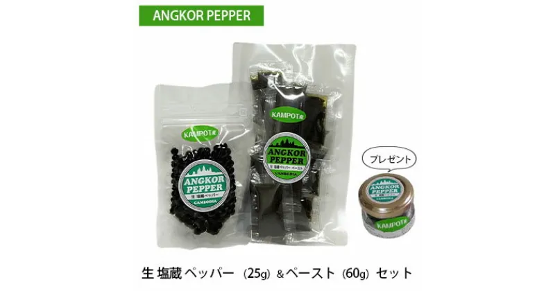 【ふるさと納税】アンコール ペッパー 生 塩蔵 （25g）＆ ペースト （60g） セット ★ プレゼント 付き★ 胡椒 スパイス 調味料 カンポット産　 調味料 香りが良い 無農薬 若い実 塩漬け お酒 つまみ ペースト状 調味料 アクセント