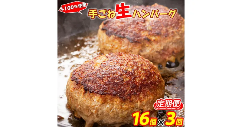 【ふるさと納税】 定期便 牛肉100％ 手ごね生ハンバーグ120g × 16個 国産牛入り 申込月翌月末3回配送（肉の丸栄）～関連キーワード 国産牛入り 黒毛和牛入り ギフト 年内発送 レンジ 湯煎 国産牛入りハンバーグステーキ 生ハンバーグ 本格レストランの味 【楽天限定】～