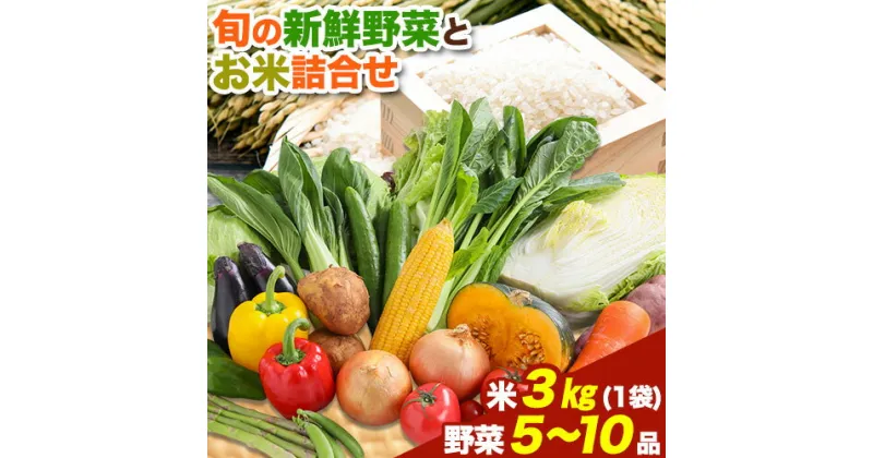 【ふるさと納税】旬の新鮮野菜とお米詰め合わせセット 野菜5～10品目入 青空市きらり《30日以内に出荷予定》岡山県 矢掛町 野菜 野菜詰め合わせ 米 米3kg トマト きゅうり アスパラガス 玉ねぎ リーキ 送料無料