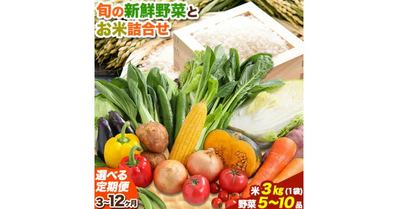 【ふるさと納税】【選べる定期便】旬の新鮮野菜とお米詰め合わせセット 野菜5～10品目入 3ヶ月 or 6ヶ月 or 12ヶ月 定期便 青空市きらり《お申込み翌月より出荷》岡山県 矢掛町 野菜 野菜詰め合わせ 米 米3kg トマト きゅうり アスパラガス 玉ねぎ リーキ 送料無料